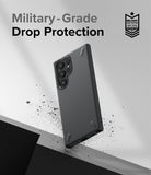 Galaxy S22 Ultra Case | Onyx - Black phone case with military-grade drop protection badge against a textured gray background.