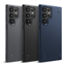 Galaxy S22 Ultra Case Combo | Onyx + Screen Protector - Three Galaxy S22 Ultra phones in gray, black, and navy cases.