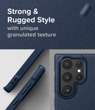 Galaxy S22 Ultra Case | Onyx - Navy blue phone case with granulated texture, side buttons, and camera cutout details.