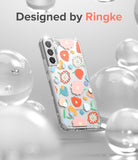Galaxy S22 Plus Case | Fusion Design - Clear phone case with colorful floral patterns surrounded by floating glass orbs.