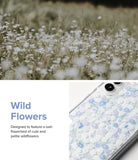 Galaxy S22 Case | Fusion Design - Clear phone case with a blue and white wildflower pattern next to a field of daisies.