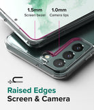 Galaxy S22 Case | Fusion - Clear phone case showing 1.5mm screen bezel and 1.0mm camera lip protection with raised edges.