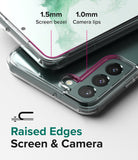 Galaxy S22 Plus Case Combo | Fusion Case + Screen Protector + Camera Protector - Galaxy S22 Plus Case Combo - Close-up of clear phone case showing 1.5mm screen bezel and 1.0mm raised camera lips.