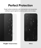 Galaxy S22 Plus Case Combo | Fusion Case + Screen Protector + Camera Protector - Galaxy S22 Plus Case Combo - Comparison showing water beading on Ringke glass versus smudges on standard screen glass.