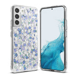 Galaxy S22 Plus Case | Fusion Design - Clear phone case with blue and white floral pattern on back, shown front and back.