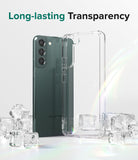 Galaxy S22 Plus Case Combo | Fusion Case + Screen Protector + Camera Protector - Galaxy S22 Plus Case Combo - Green phone next to a clear protective case surrounded by ice cubes on a white background.
