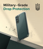 Galaxy S22 Plus Case Combo | Fusion Case + Screen Protector + Camera Protector - Galaxy S22 Plus Case Combo - Clear phone case on a Galaxy S22 Plus with military-grade drop protection text and badge.