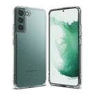 Galaxy S22 Plus Case | Fusion - Clear protective case shown from front and back angles on a green Galaxy S22 Plus phone.