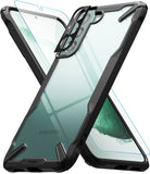 Galaxy S22 Plus Case Combo | Fusion-X Case + Screen Protector + Camera Protector - Galaxy S22 Plus Case Combo - Clear phone case with black bumper, screen protector, and camera lens cover.