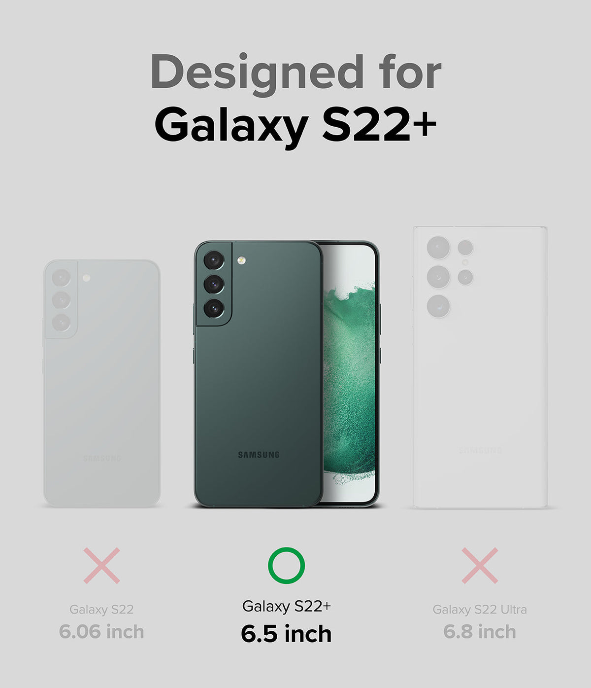 Galaxy S22 Plus Case | Onyx Design - Comparison chart showing Galaxy S22+ is the correct fit among S22, S22+, and S22 Ultra.