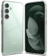 Galaxy S23 FE Case | Fusion - Clear protective case on a light green Samsung Galaxy S23 FE showing front and back views.