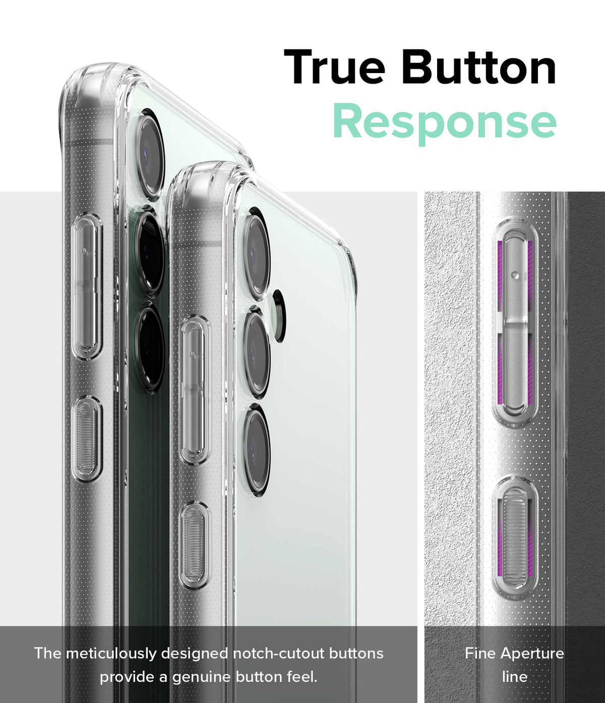 Galaxy S23 FE Case | Fusion - Clear phone case showing detailed button cutouts and tactile response design.
