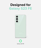 Galaxy S23 FE Case | Fusion - Mint green Galaxy S23 FE phone in a clear case against a light background with text overlay.