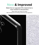 Galaxy S23 FE Case | Fusion - Clear phone case corner detail next to a pile of raw, transparent TPU material pellets.