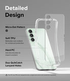 Galaxy S23 FE Case | Fusion - Exploded view of a clear phone case highlighting TPU, PC, and lanyard hole features.