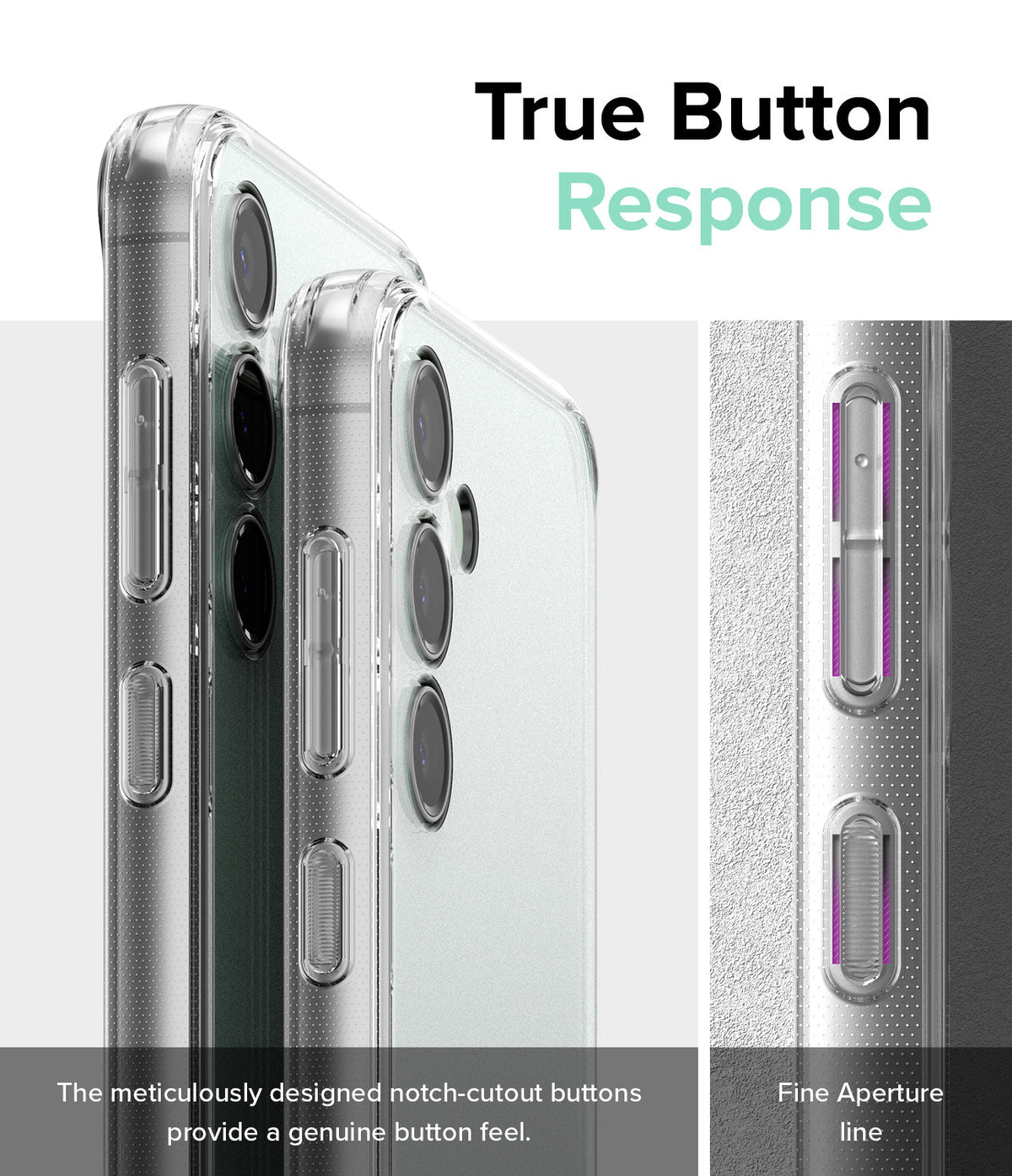 Galaxy S23 FE Case | Fusion - Clear phone case showing detailed button cutouts and tactile response design.