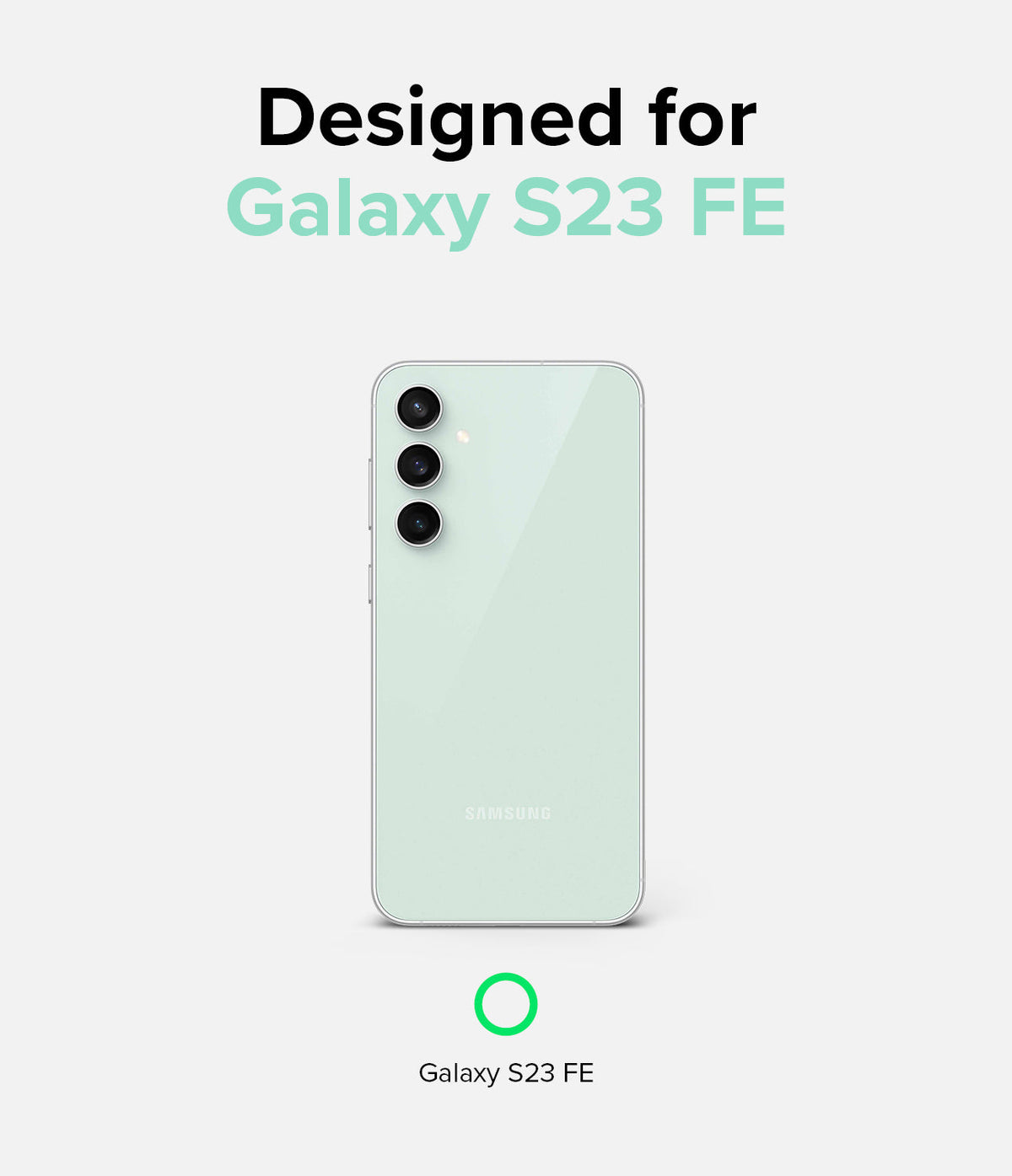 Galaxy S23 FE Case | Fusion - Mint green Galaxy S23 FE phone in a clear case against a light gray background.