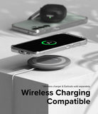 Galaxy S23 FE Case | Fusion - A clear phone case on a wireless charging pad showing a 70% charge icon on the screen.