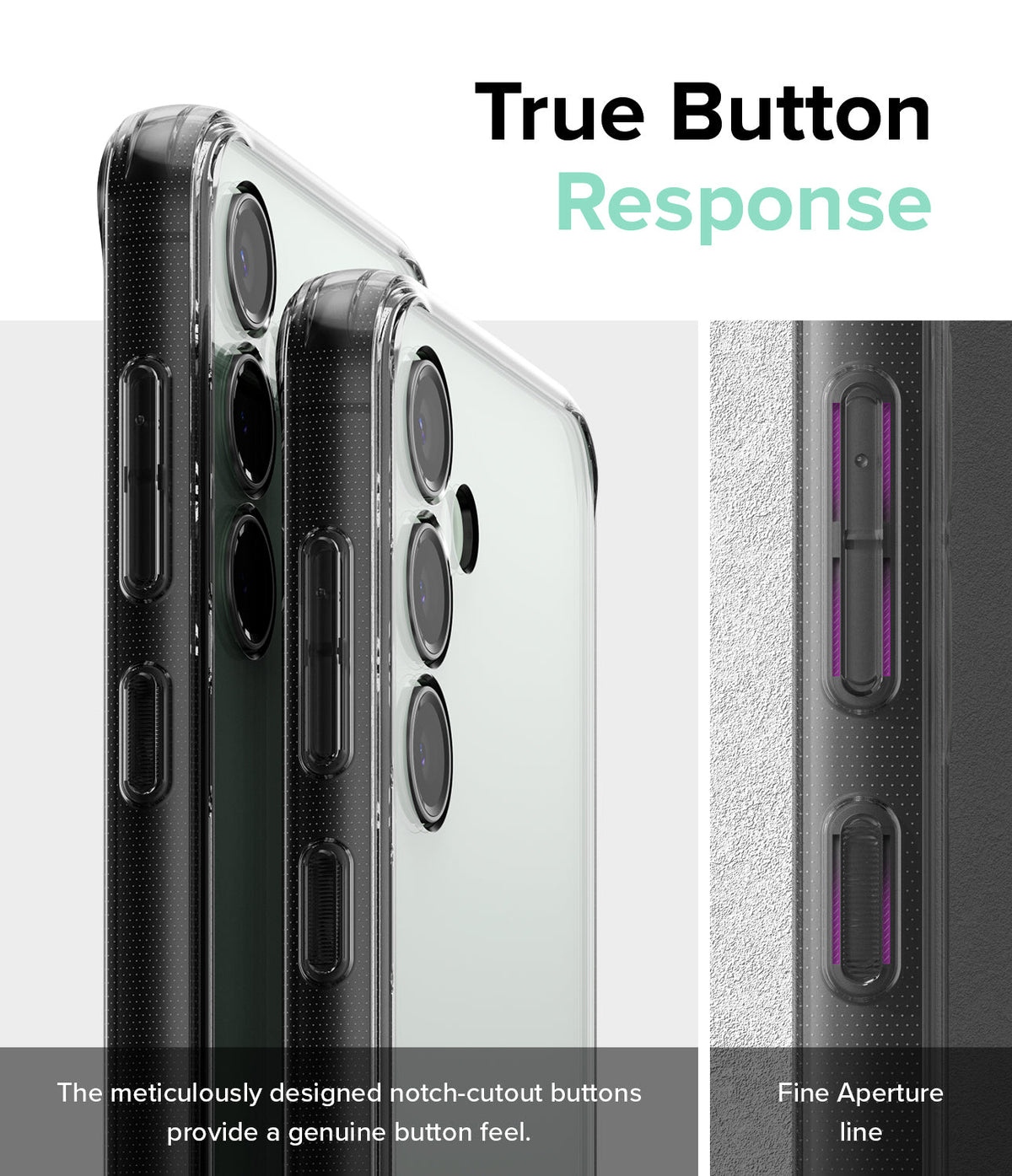 Galaxy S23 FE Case | Fusion - Clear phone case showing detailed button cutouts and responsive tactile design.