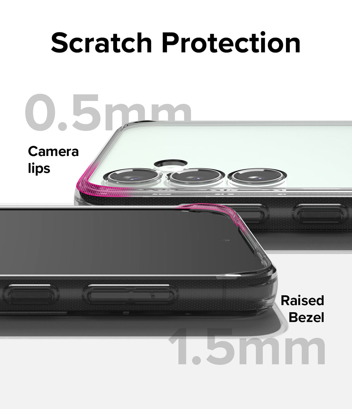 Galaxy S23 FE Case | Fusion - Phone case showing 0.5mm camera lips and 1.5mm raised screen bezel for scratch protection.