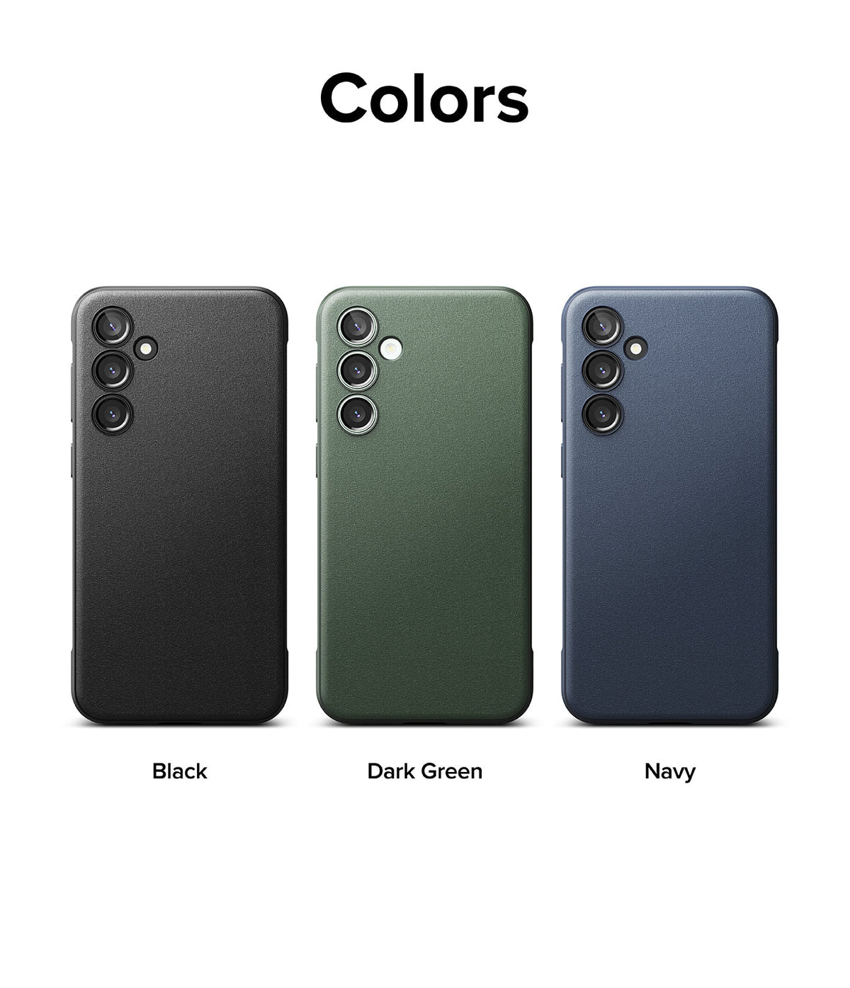 Galaxy S23 FE Case | Onyx - Three Galaxy S23 FE cases in black, dark green, and navy arranged side-by-side on a white background.