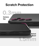 Galaxy S23 FE Case | Onyx - Black phone case showing 0.3mm camera lip and 1.5mm raised screen bezel for scratch protection.