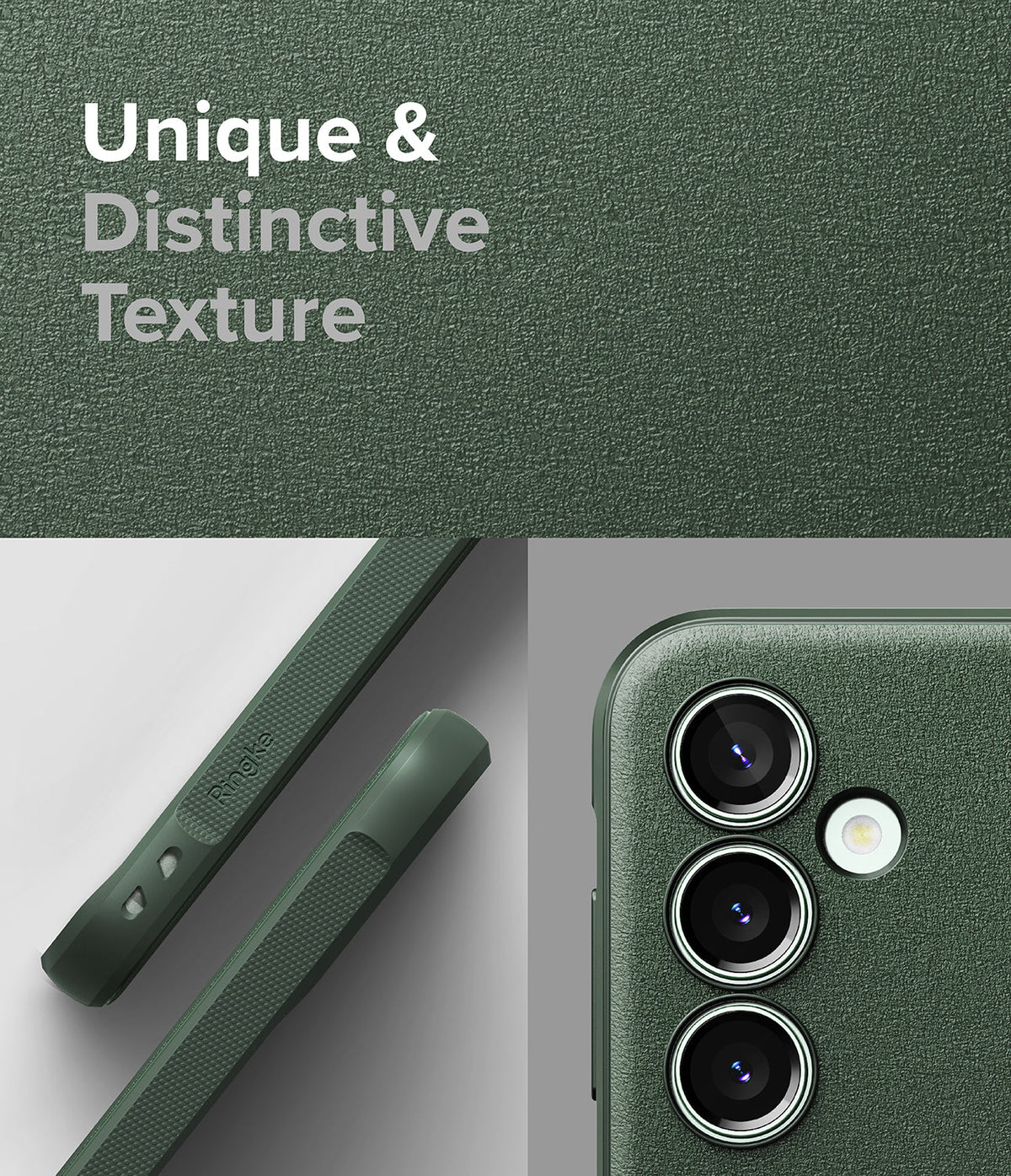 Galaxy S23 FE Case | Onyx - Dark green phone case with textured finish, side grip details, and triple camera cutout.