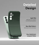 Galaxy S23 FE Case | Onyx - A dark green phone case highlighting TPU material, non-slip texture, and lanyard holes.