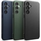 Galaxy S23 Plus Case | Onyx - Three textured phone cases in navy, green, and black, each with a triple-lens camera cutout.