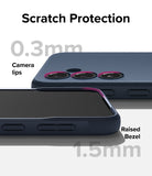 Galaxy S23 FE Case | Onyx - Close-up of phone case showing 0.3mm camera lips and 1.5mm raised screen bezel for scratch protection.