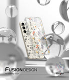 Galaxy S23 Plus Case | Fusion Design - Clear phone case with colorful floral print floating among glass spheres.