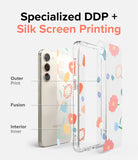 Galaxy S23 Plus Case | Fusion Design - Exploded view showing phone, floral print layer, and clear case construction.