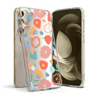 Galaxy S23 Case | Fusion Design - Clear phone case with colorful floral pattern on a gold Galaxy S23 smartphone.
