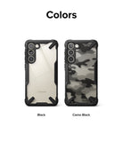 Galaxy S23 Plus Case | Fusion-X - Two Samsung Galaxy S23 Plus phones in Black and Camo Black Fusion-X cases side by side.