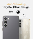 Galaxy S23 Plus Case | Fusion - Comparison of a clear, pristine phone case versus a yellowed, scratched old material case.