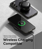 Galaxy S23 Plus Case | Fusion - A Galaxy S23 Plus in a clear case wirelessly charging with earbuds resting on top.