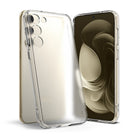 Galaxy S23 Case | Fusion - Clear protective phone case shown from front and back angles on a gold Galaxy S23 device.