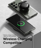 Galaxy S23 Ultra Case | Air - Galaxy S23 Ultra in a clear case wirelessly charging earbuds and displaying a 70% charge icon.