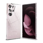 Galaxy S23 Ultra Case | Air - Clear glitter phone case on a light pink Samsung Galaxy S23 Ultra, showing front and back.