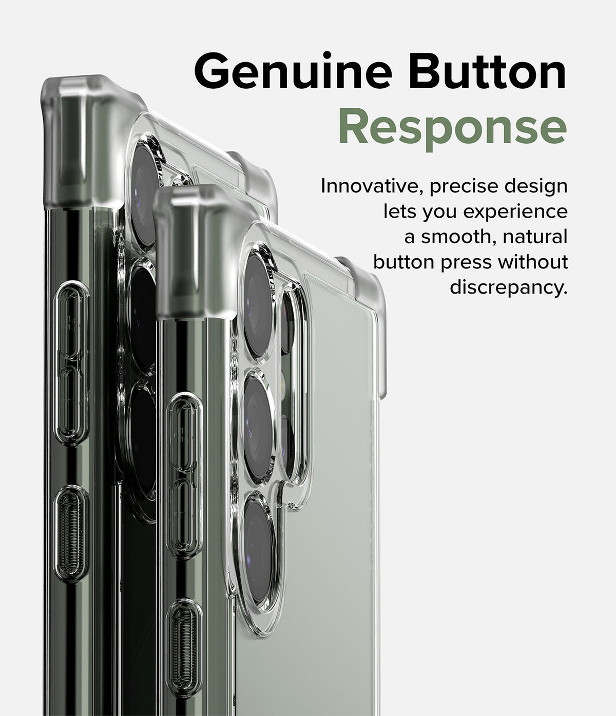 Galaxy S23 Ultra Case | Fusion Bumper - Side view of a clear phone case highlighting precise, responsive button covers.
