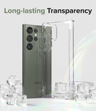 Galaxy S23 Ultra Case | Fusion Bumper - Green smartphone next to a clear protective case surrounded by ice cubes.