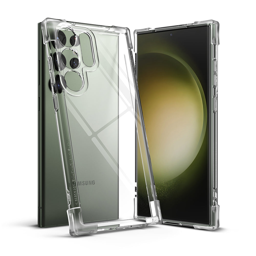 Galaxy S23 Ultra Case | Fusion Bumper - Clear bumper case frame shown with a green Galaxy S23 Ultra phone.