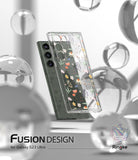 Galaxy S23 Ultra Case | Fusion Design - Clear floral phone case floating with a dark green Galaxy S23 Ultra among glass orbs.