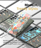 Galaxy S23 Ultra Case | Fusion Design - Multiple clear phone cases with vibrant floral and graphic prints on display.