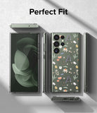 Galaxy S23 Ultra Case | Fusion Design - Clear phone case with floral pattern on a green Galaxy S23 Ultra, shown from all angles.