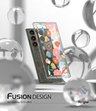 Galaxy S23 Ultra Case | Fusion Design - Clear phone case with colorful floral pattern floating over a dark green phone.