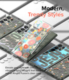 Galaxy S23 Ultra Case | Fusion Design - Multiple clear phone cases with vibrant floral and graphic prints on display.