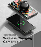 Galaxy S23 Ultra Case | Fusion Design - Floral phone case with wireless charging, showing a phone and earbuds on a charger.