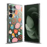 Galaxy S23 Ultra Case | Fusion Design - Clear phone case with colorful floral pattern on back and green screen view.