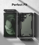 Galaxy S23 Ultra Case | Fusion-X - Black protective case on a Galaxy S23 Ultra, showing front, back, and side profiles.